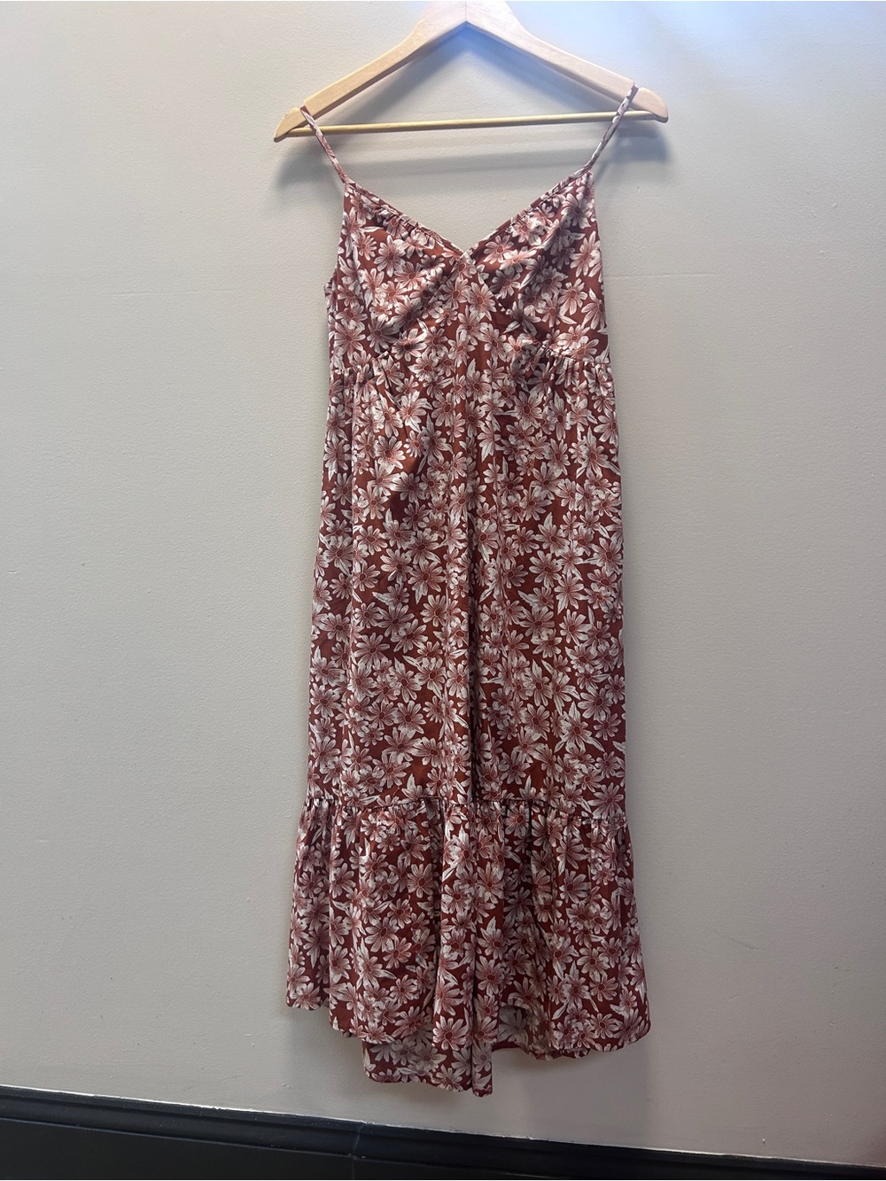 Gap Brown Floral Spaghetti Strap Fall Midi Dress - Rust/White